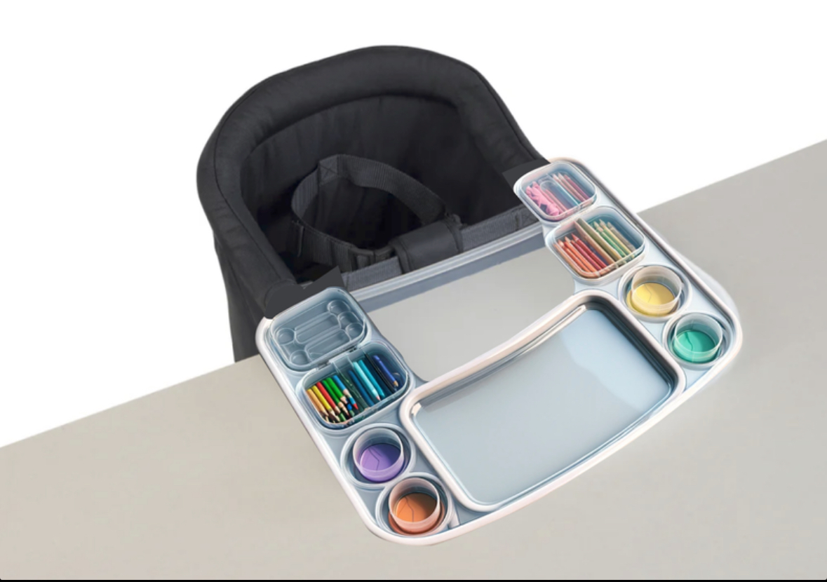 AI-rendered image of the snap-on art tray on the Inglesina chair